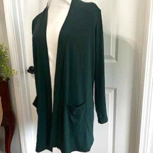 Zenana Green Cardigan Women's Large Open Front Long Sleeves Pockets Casual - Picture 3 of 7